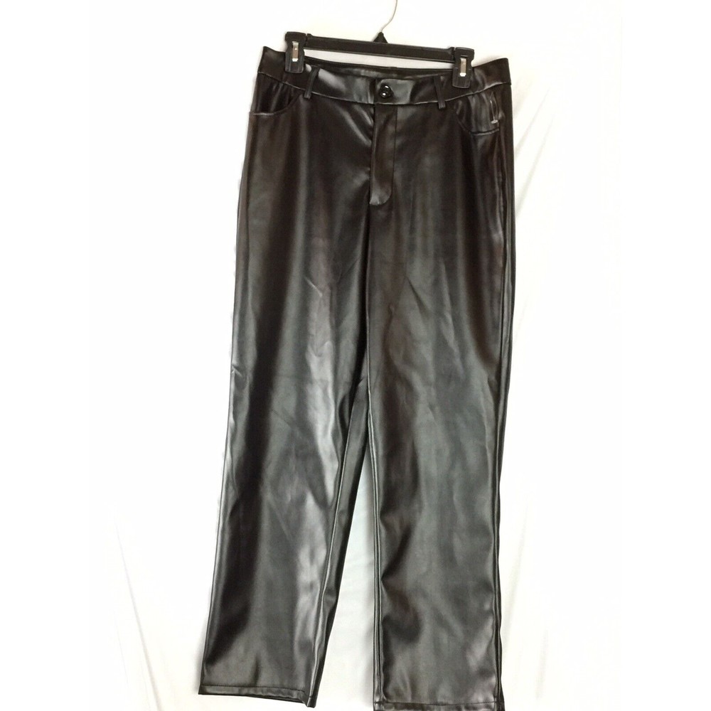 Hesperus Women’s Pants Faux Leather Black High Rise Zip Button Front Size XL New